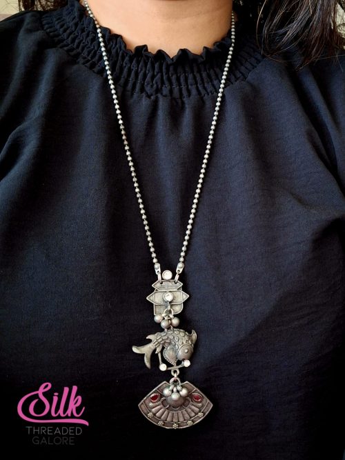 Antique Silver Long Necklace Set - Image 3